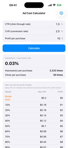 Ad Cost Calculator iPhone screenshot