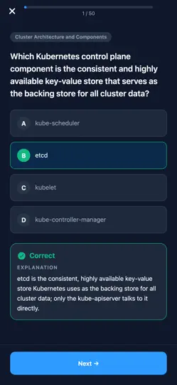 Capture d'écran de Kubernetes CKA Prep Master sur iPhone 4
