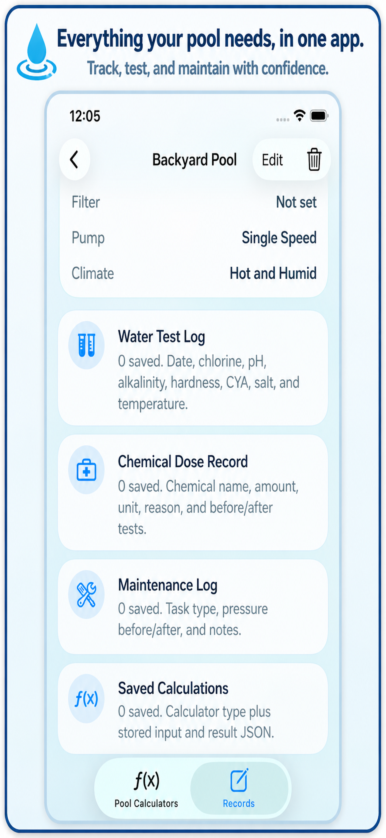 Pool Service Log & Calculator