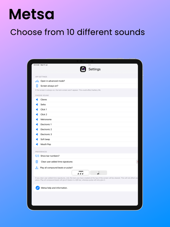 Metsa Metronome and Tuner iPad screenshot 4 - Music app