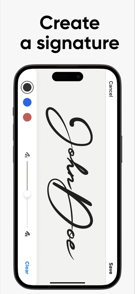eSign App: Sign PDF Documents - Les utilisateurs peuvent concevoir leur signature numérique avec une personnalisation complète, en choisissant la couleur et en ajustant précisément l'épaisseur du trait.