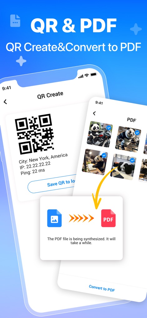 AI Cleaner : Clean Storage - Discover the versatile additional utilities, including a 'QR Create' interface for generating codes and an intuitive image-to-PDF conversion process, expanding the app's functionality beyond traditional cleaning.