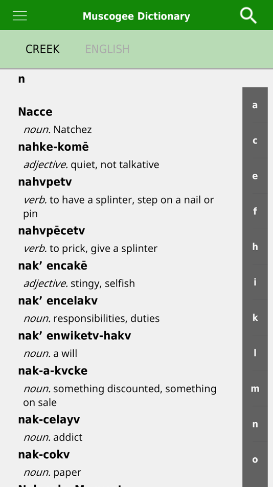 #1. Muscogee Language Dictionary (iOS) Podle: College of the Muscogee Nation