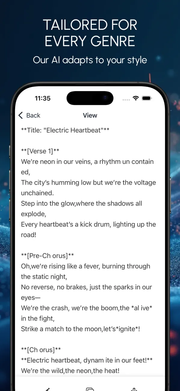 AI Lyric Generator GhostWriter iOS app screenshot showing feature 2