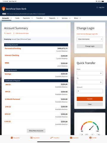Beneficial State Bank Mobile iPad screenshot