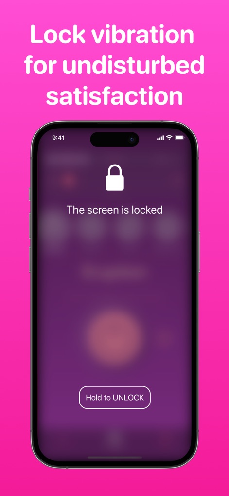 Vibrator App: Strong Massager - Discover the essential screen lock feature, preventing accidental interruptions, and the clear 'Hold to UNLOCK' prompt, ensuring continuous and private relaxation.