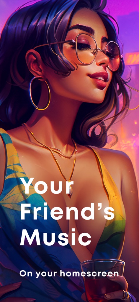 MUBR - see what friends listen - Esta imagen destacada ilustra la propuesta de valor con un diseño artístico de una mujer moderna y el texto claro sobre la integración de la música en la pantalla de inicio.
