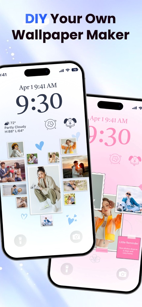 ThemeMate: DIY Wallpaper Theme - Los usuarios pueden diseñar pantallas de bloqueo con fondos de pantalla personalizables que incluyen collages de fotos y widgets funcionales de recordatorios y clima.