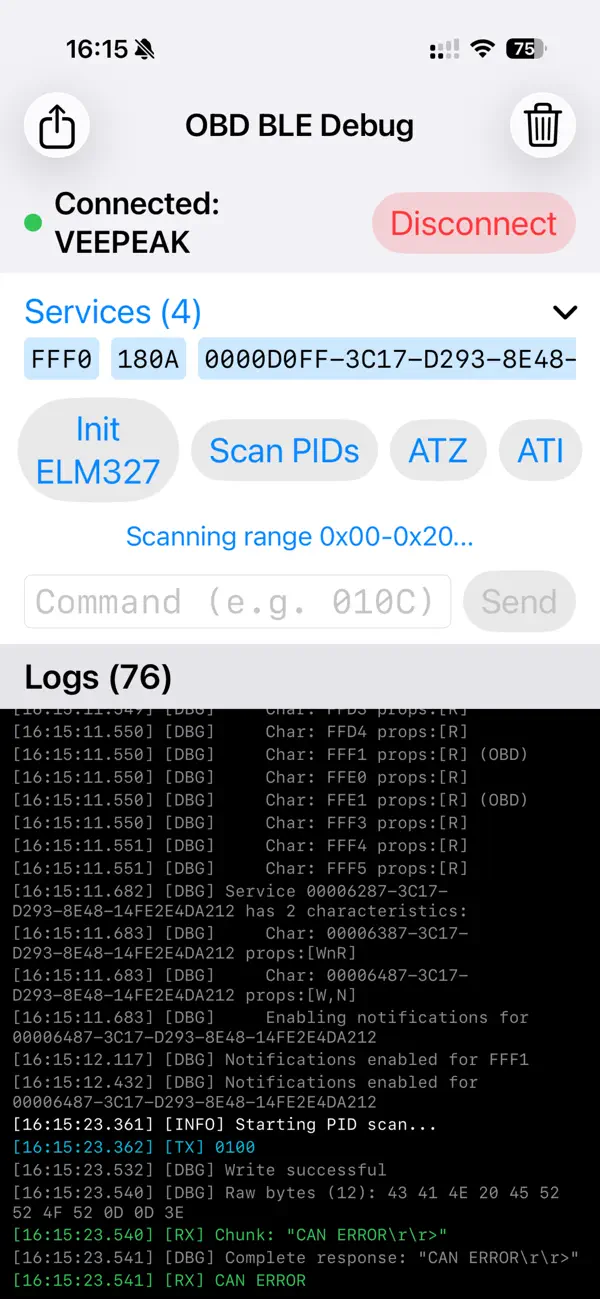 OBD BLE Debug (iOS) โดย: JEAN SCHURGER