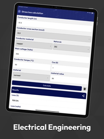 Electrical calculation iPad screenshot