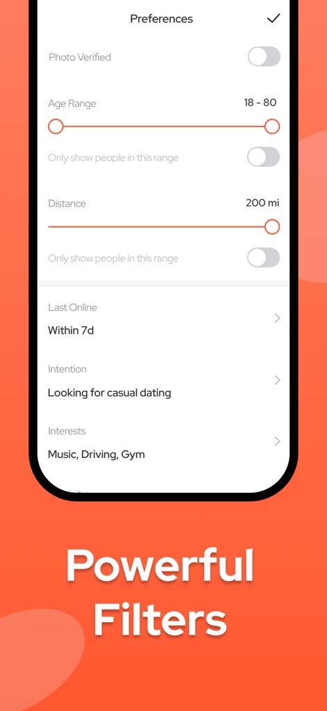 Wild: Adult Casual Dating App - 「Powerful Filters」は、ユーザーが希望する「年齢層」や「出会いの意図」など、詳細な条件を設定できるため、理想の相手を効率的に見つける手助けとなります。