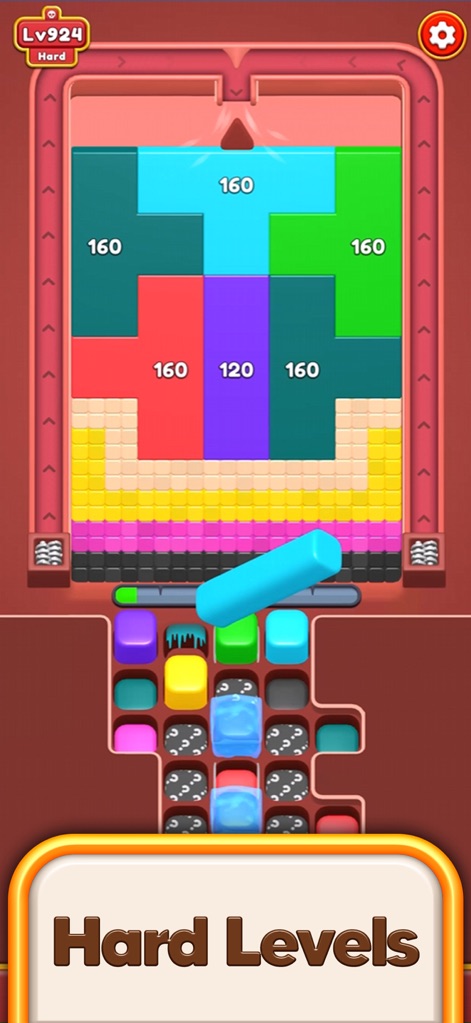 Bounce Blast 3D - Explore advanced levels featuring large, numbered jelly blocks and discover hidden question-mark blocks within the strategic launching mechanism.