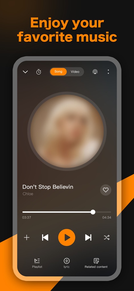 Music X - Music Offline Player - El reproductor de música integra una barra de progreso detallada y opciones para "Lyric", brindando a los usuarios un control total y una experiencia de escucha enriquecida.