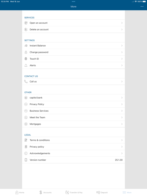 Capitol Bank Mobile Banking iPad screenshot 4 - Finance app