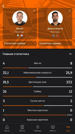 Скриншот Лига Европы УЕФА на iPhone 8