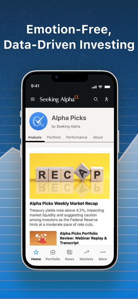 Seeking Alpha: News & Analysis - Explore the "Alpha Picks" service, providing data-driven "analysis" and a "Weekly Market Recap" to guide investment strategies.