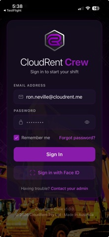 CloudRent Crew iPhone screenshot