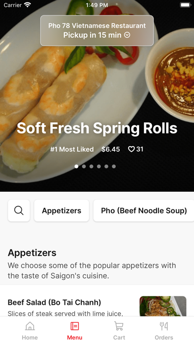 Pho 78 Vietnamese Restaurant iPhone screenshot 2 - Food & Drink app