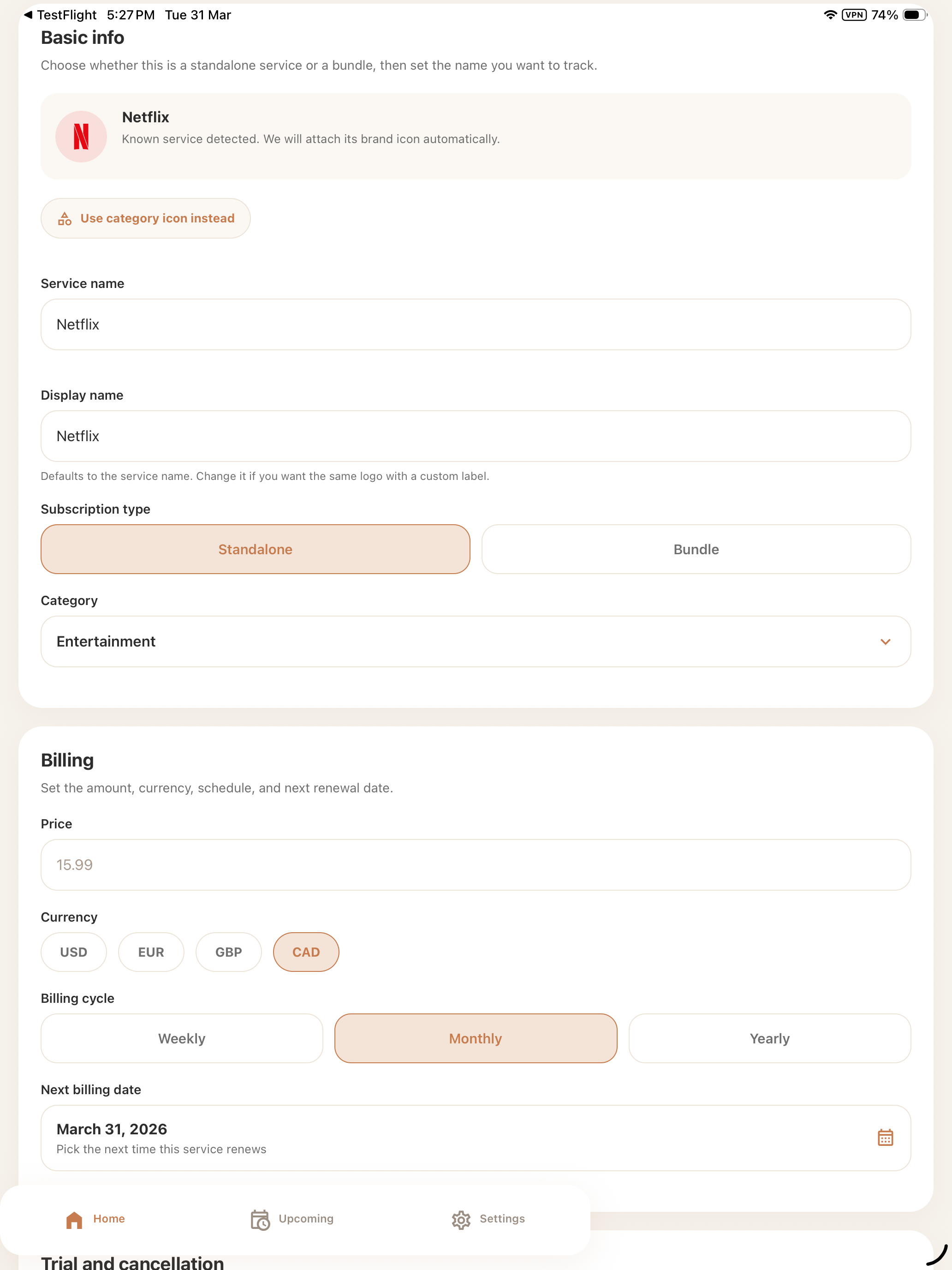 Subscriptions Tracker & Cancel