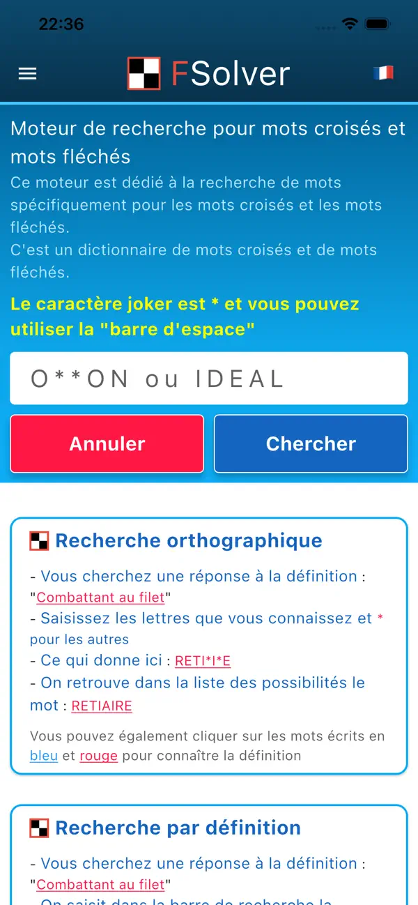 Screenshot #1 pour FSolver Solutions Mots Croisés