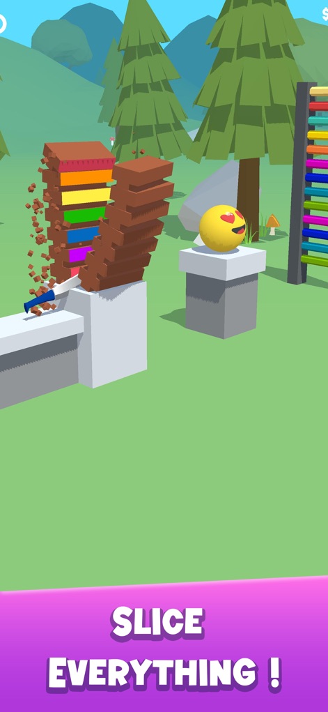 Slice It All! - This screenshot showcases the satisfying destruction of obstacles and the vibrant, destructible block towers that users encounter.