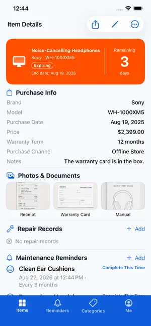 Warranty Memo screenshot 2