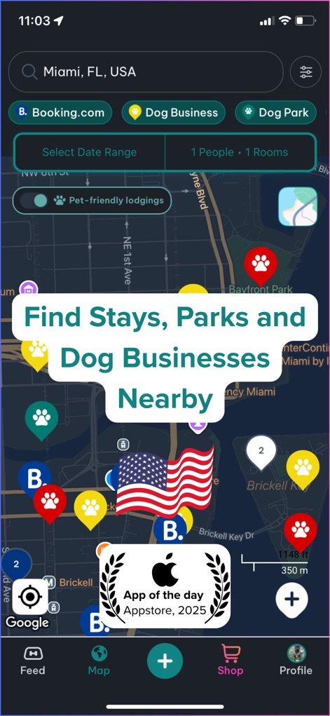 DogPack: Dog Friendly Spots - Esta tela demonstra como os usuários podem encontrar facilmente pontos de interesse para seus cães, utilizando um mapa interativo e filtros de pesquisa por tipo de local.