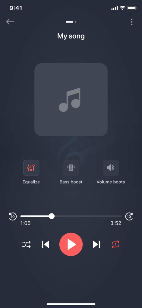 Mp3 Cutter - M4a, Music Cutter - This tool provides clear playback controls and instant access to audio enhancement features like Equalize and Bass Boost for an optimized listening experience.