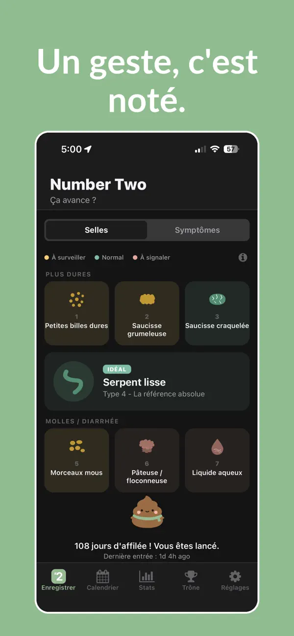 Screenshot #1 pour Number Two: Suivi Intestinal
