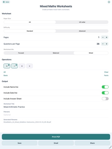 Mixed Operations Worksheets iPad screenshot