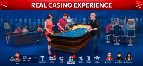Vegas Craps by Pokerist - El detallado escenario de casino en 3D y la presencia de múltiples mesas de craps y máquinas tragamonedas sumergen al usuario en una experiencia auténtica.