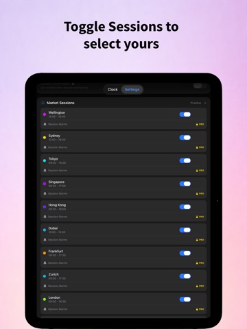 Market hours, Sessions Clock iPad screenshot