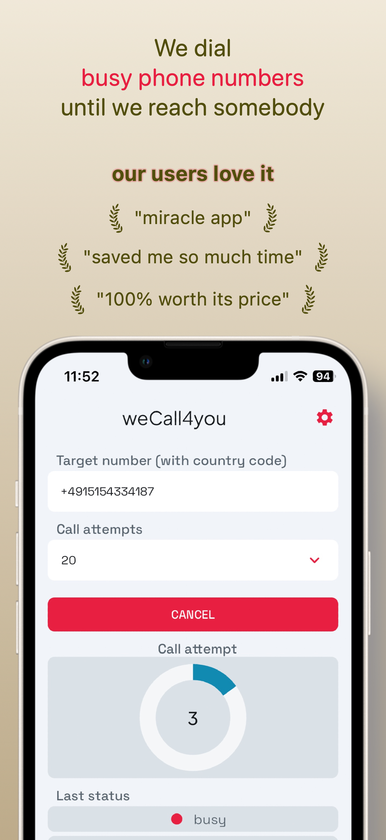 weCall4you (phone auto redial)