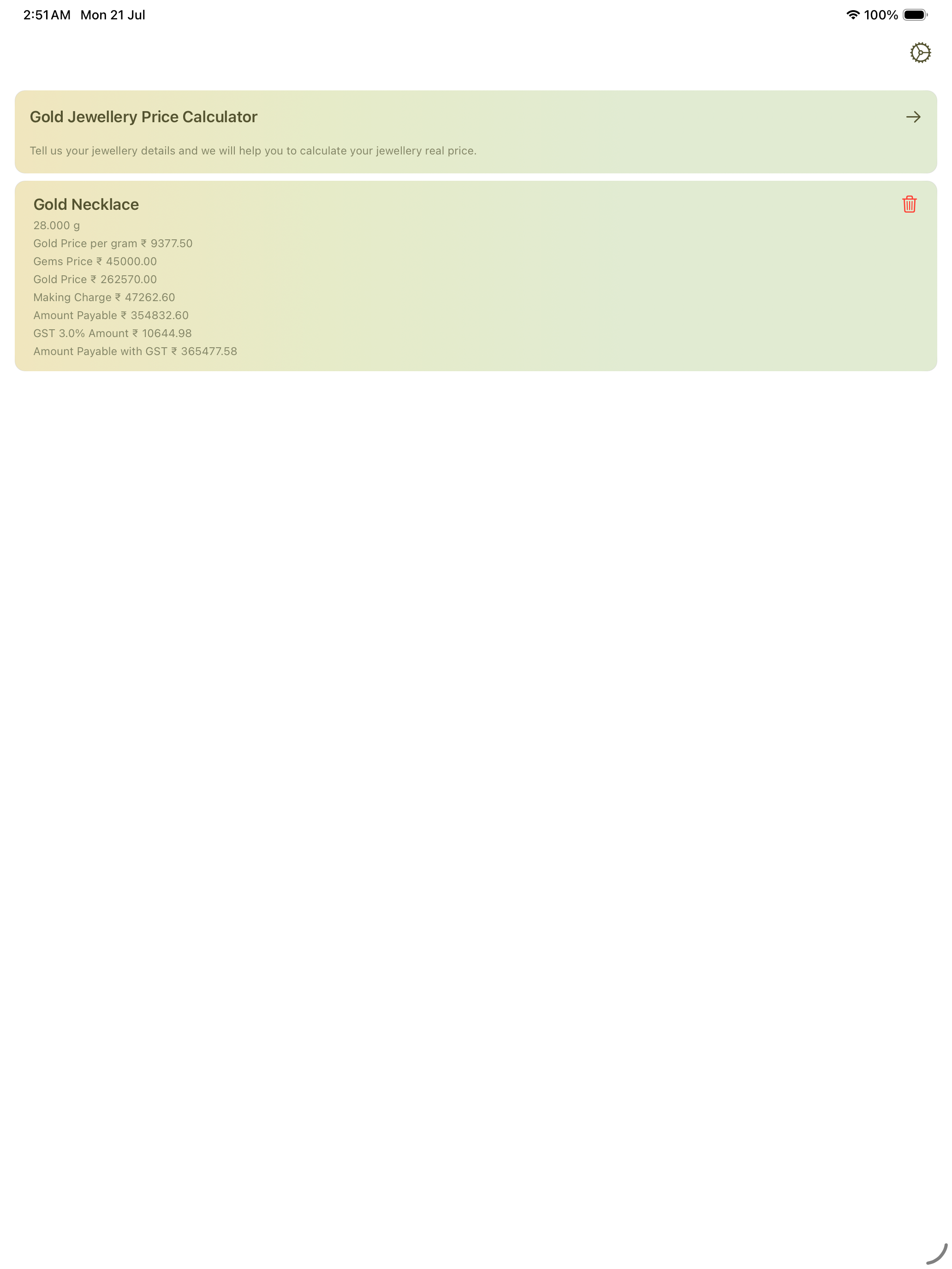 Jewellery Calculator
