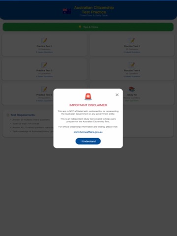 AU Citizenship Test Prep 2026 iPad screenshot