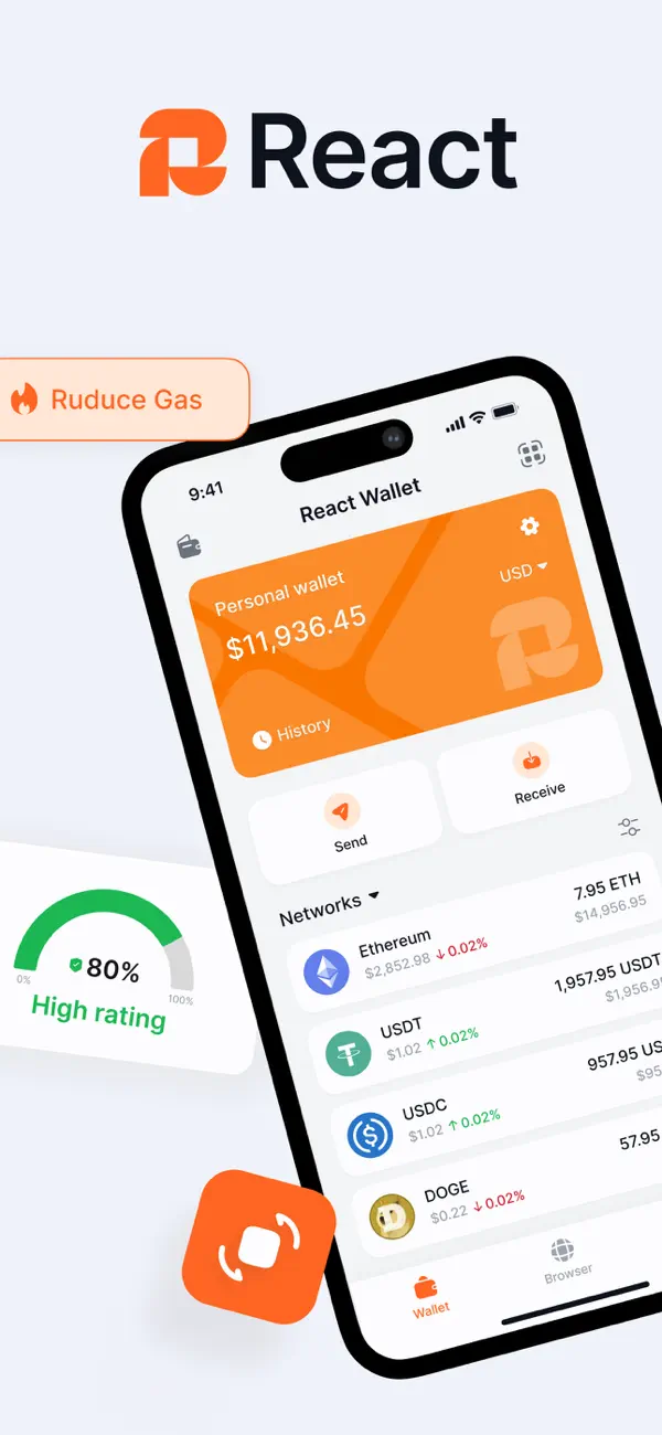 #1. React: Crypto Wallet (iOS) Tekijänä: REACT WALLET TECHNOLOGY LIMITED