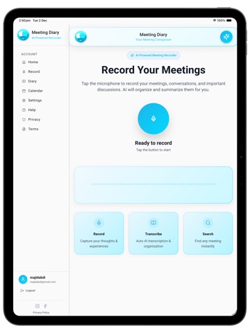 Meeting Diary iPad screenshot