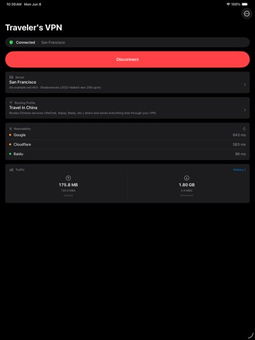 Traveler's VPN: Never Blocked iPad screenshot