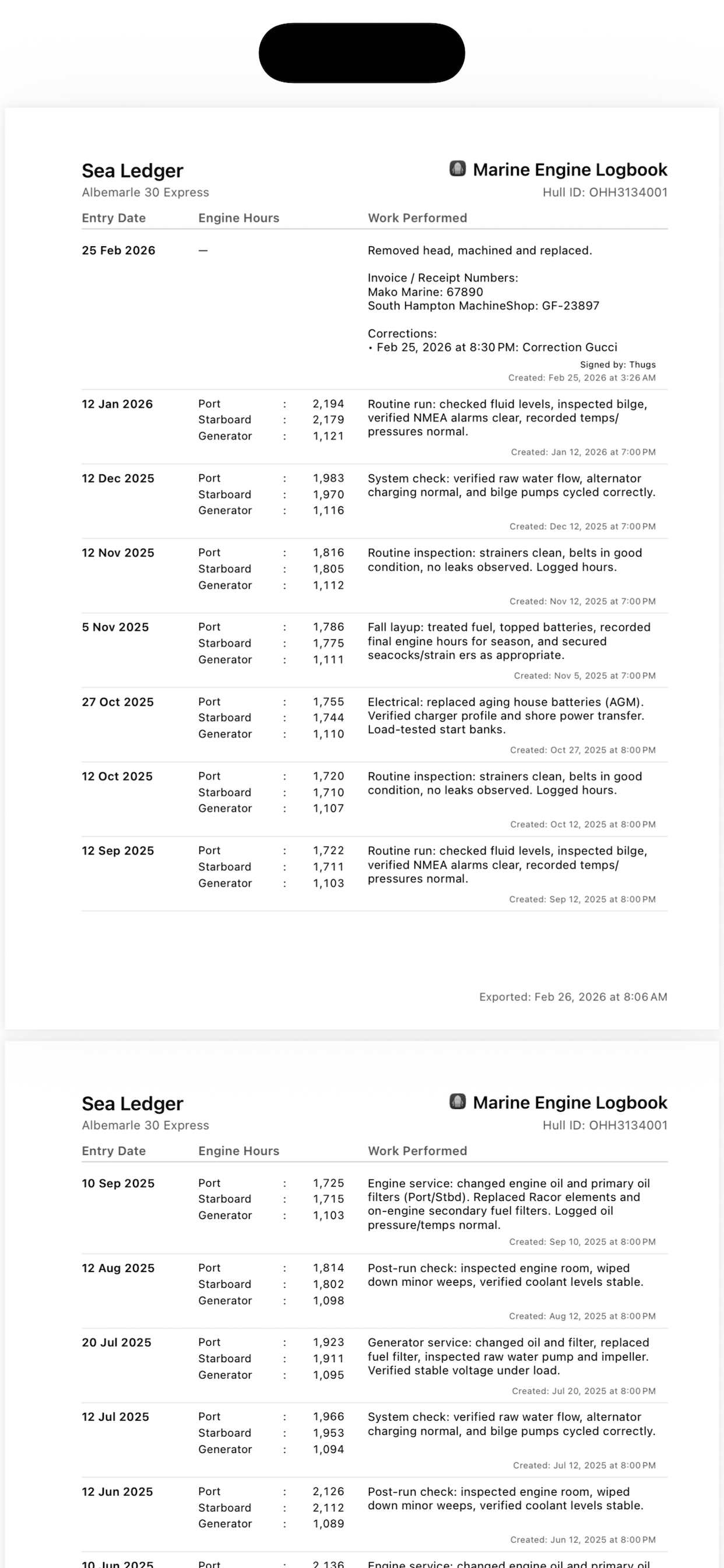 Marine Engine Logbook