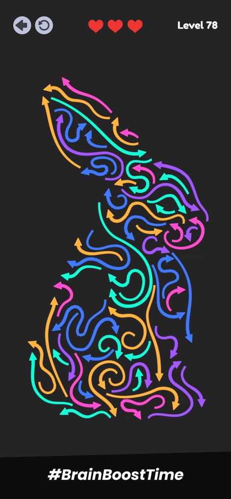 Arrow Fever: Tap Out Puzzle - 이 앱은 토끼 형태의 아름다운 디자인과 다양한 색상의 화살표를 통해 사용자의 시각적 만족과 논리적 사고를 동시에 자극합니다.