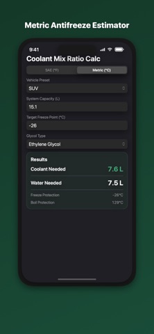 Coolant Mix Ratio Calc のスクリーンショット