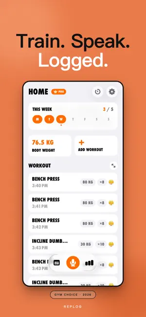 RepLog - Voice Workout Tracker screenshot 1
