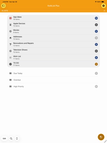 KwikList Plus iPad screenshot