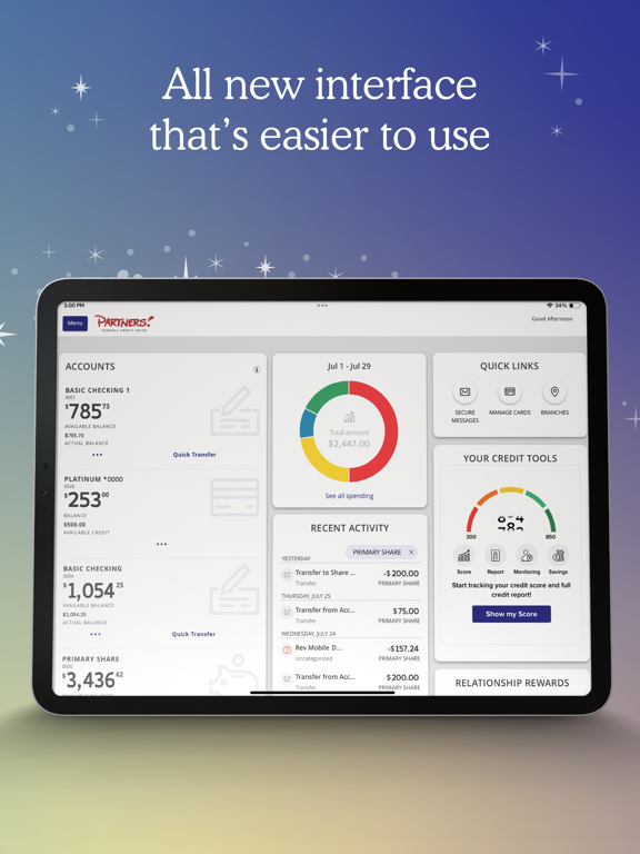 Partners FCU Mobile Banking iPad screenshot 3 - Finance app