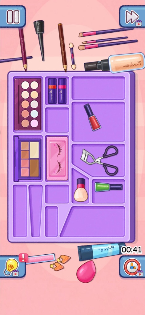 Perfect Satisfy: Organize Game - See how the app guides users to perfectly organize makeup kits and arrange various eyeshadow palettes with ease.