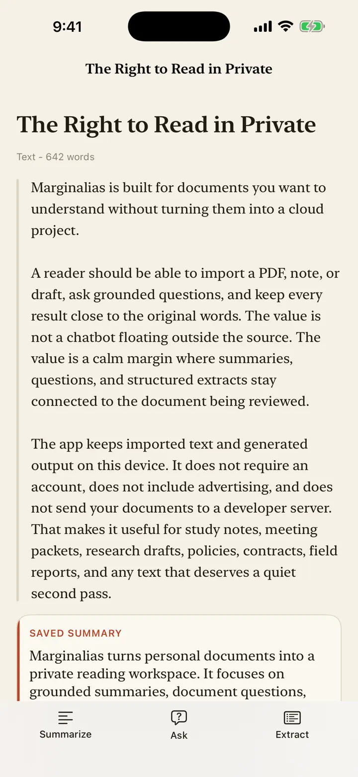 Marginalias iPhone 6.7" screenshot 1: Private document AI