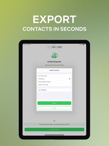 Export Contacts to CSV & Excel iPad screenshot