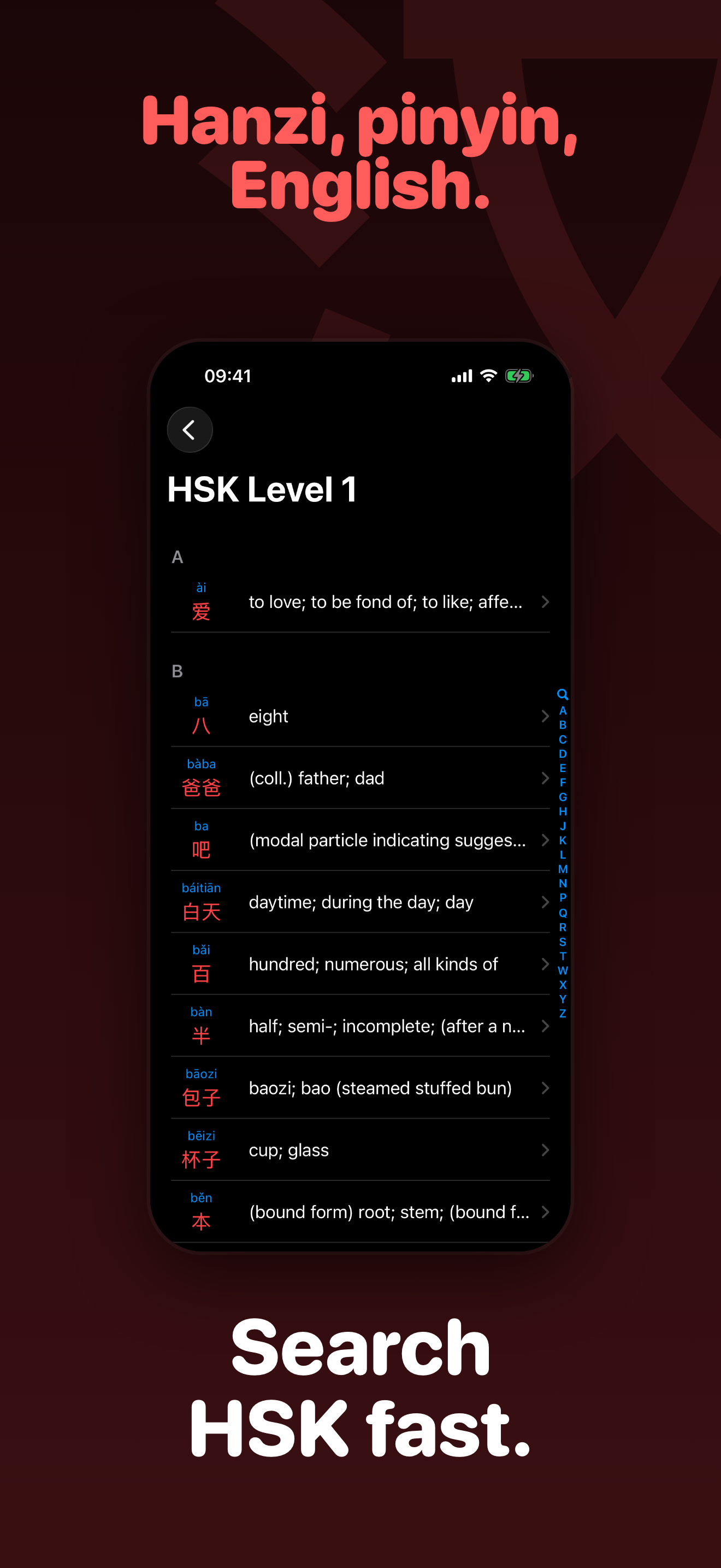 HSK Vocabulary: 汉语水平考试词汇表