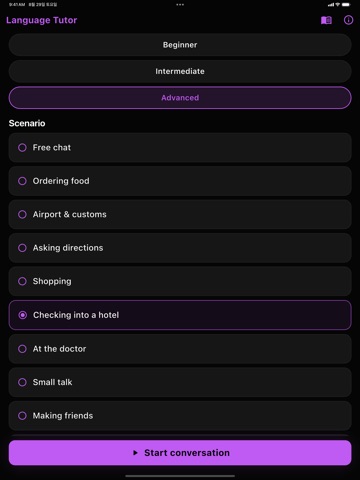 Language Tutor · Baro iPad screenshot