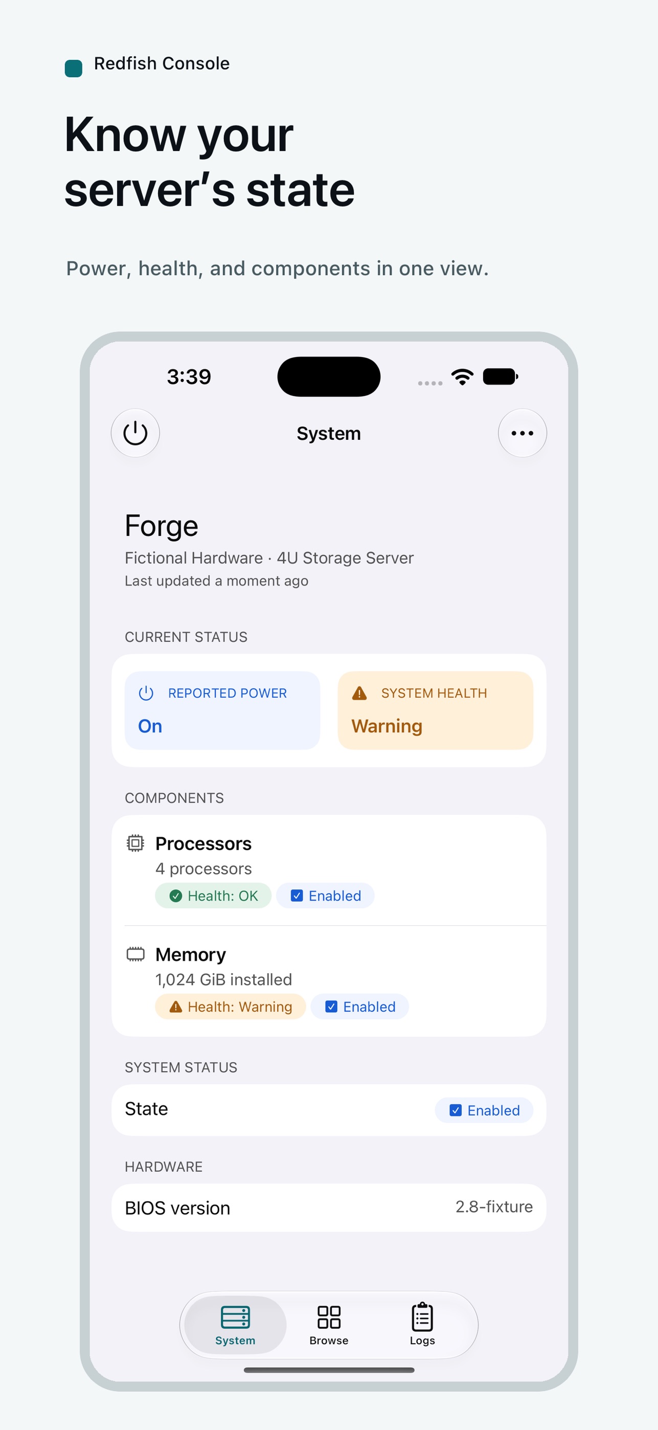 Screenshot 1 of Redfish Console: BMC Mobile